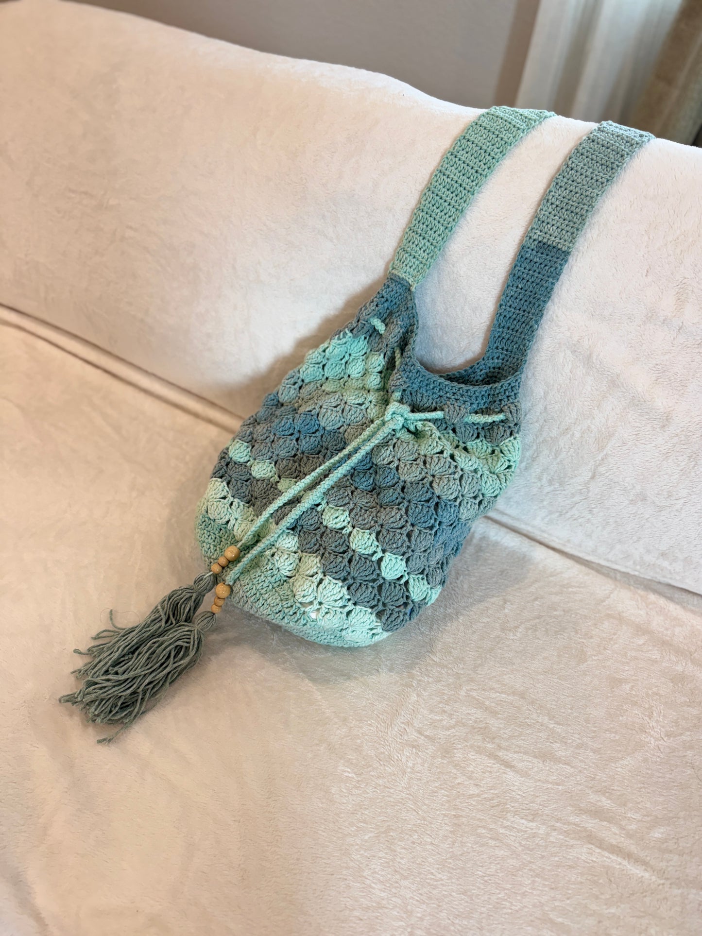 Seaglass Crochet Drawstring Bag