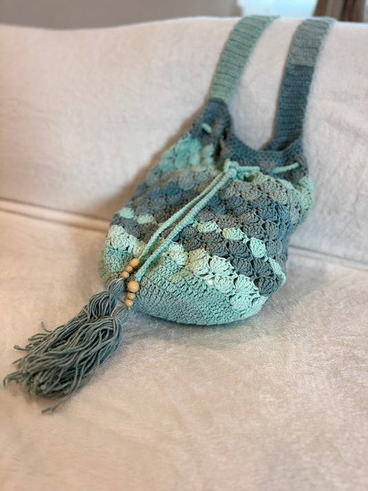 Seaglass Crochet Drawstring Bag