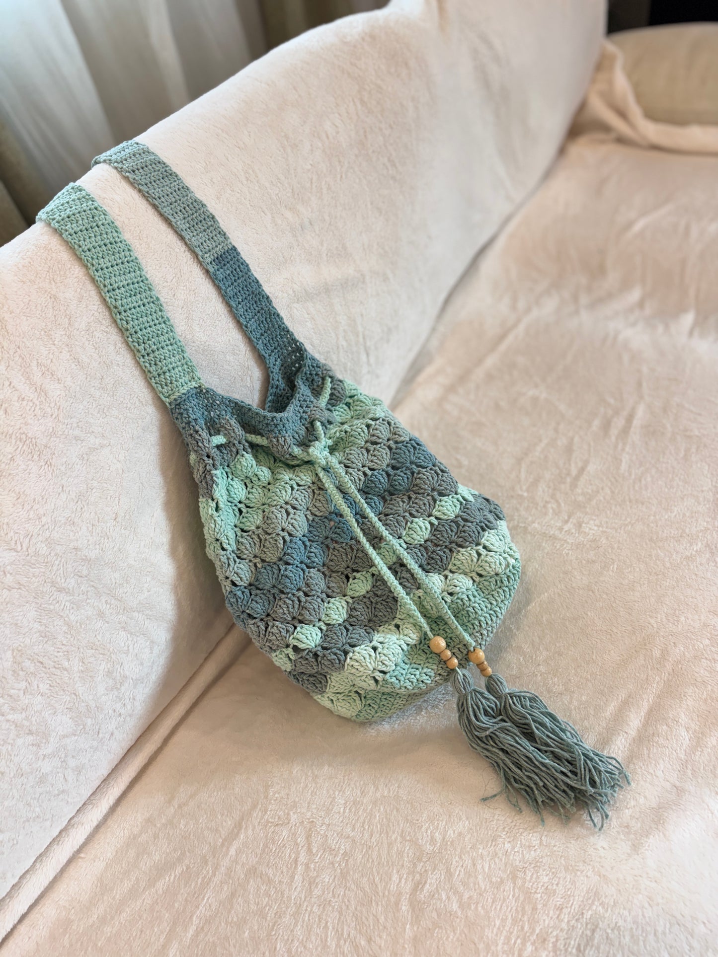 Seaglass Crochet Drawstring Bag