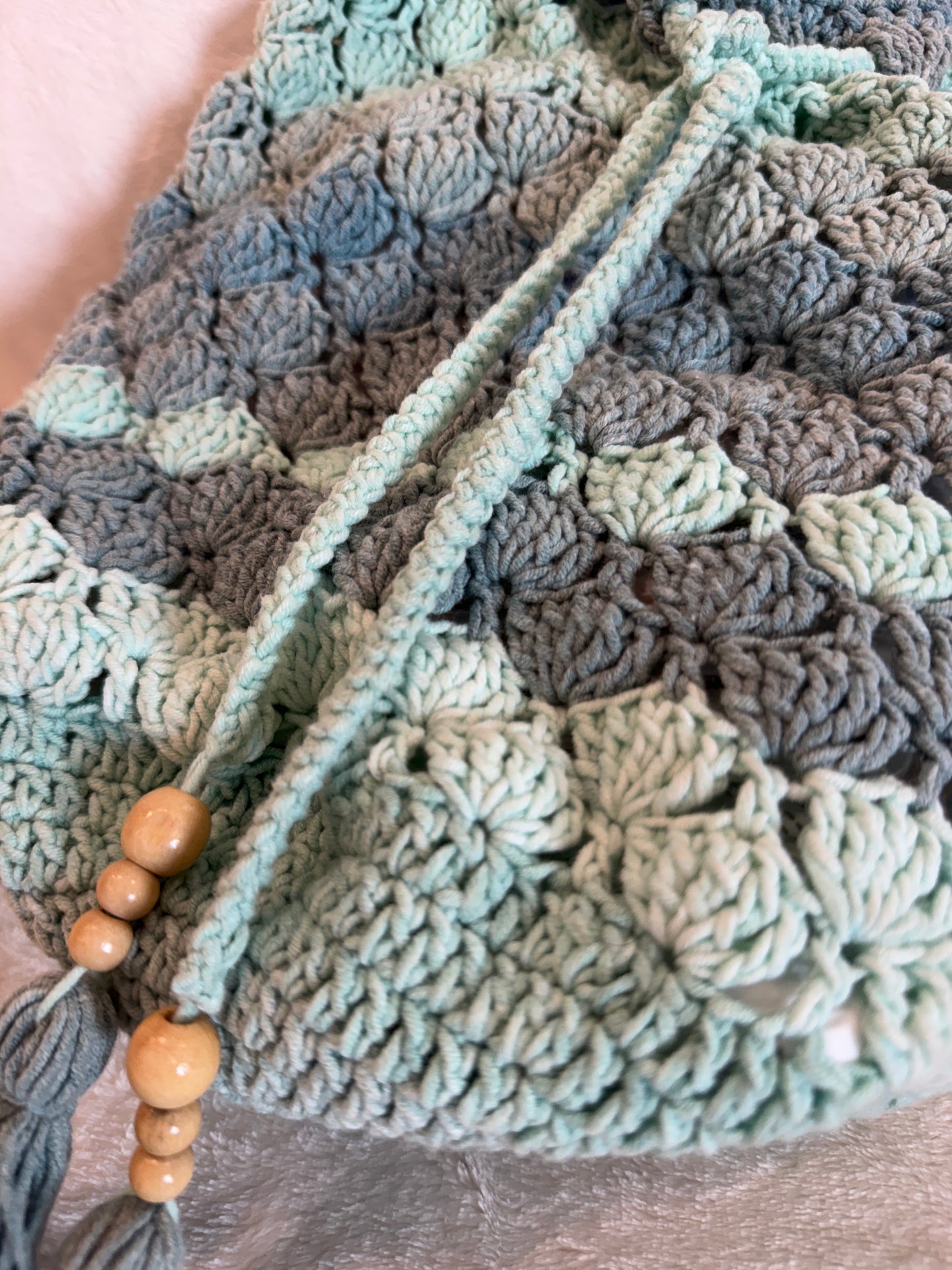 Seaglass Crochet Drawstring Bag